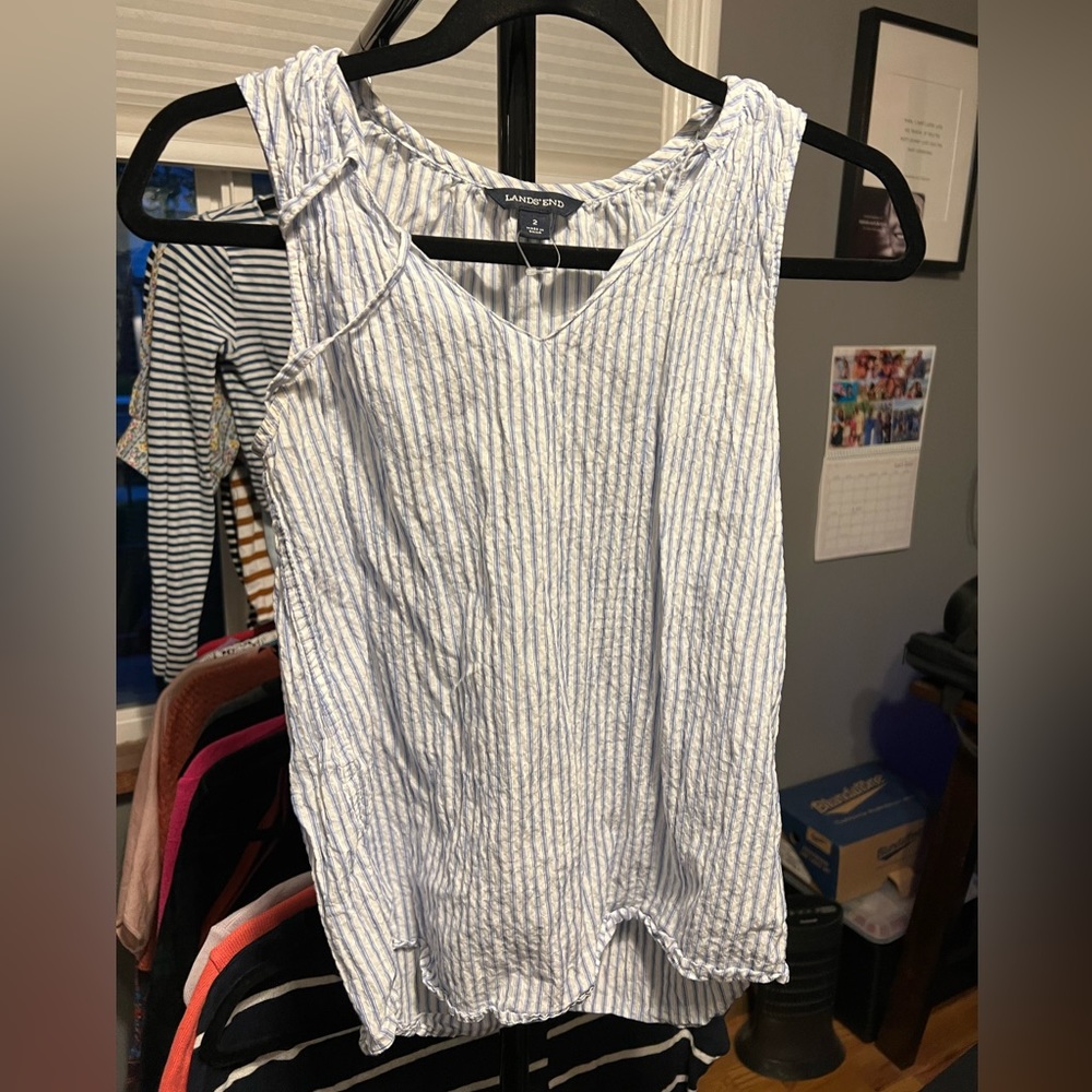 Lands, end, tank top, blue and white striped size 2